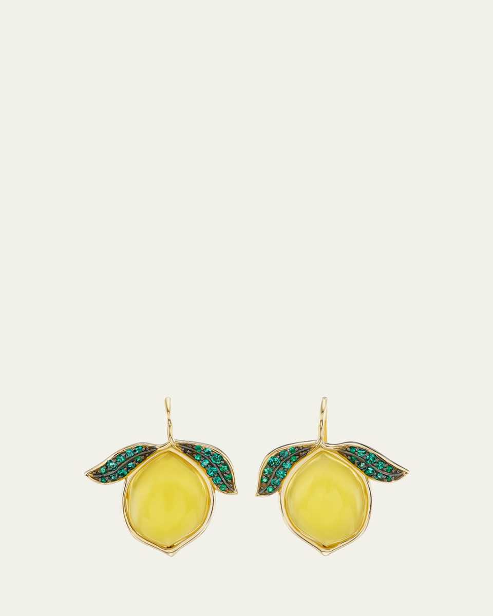 18K Yellow Gold Lemon Drop Earrings with Opal and Emeralds